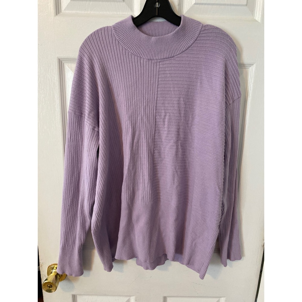 Adyson Parker Lavender Mixed Rib Mock Neck Sweater XL Purple Long Sleeve Knit